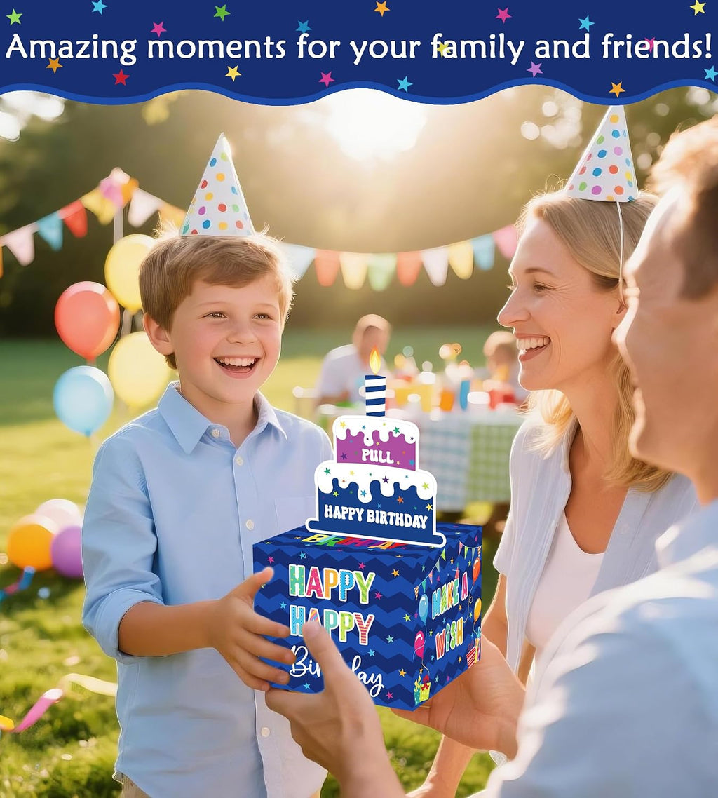 Birthday Money Box for Cash Gift Pull, Surprise Gift Boxes for Money, Money Holder Box with Pull Out Happy Birthday Card and 50Pcs Transparent Bags, Money Gift Ideas for Kids and Adults