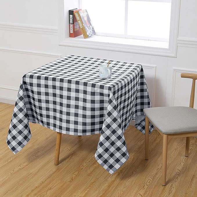 Biscaynebay Fabric Tablecloths 70x70 Square, Black/Grey Scottish Plaid Card Table Cloth Folding Table Cover Water Resistant for Dining, Kitchen, Wedding and Parties, etc Machine Washable