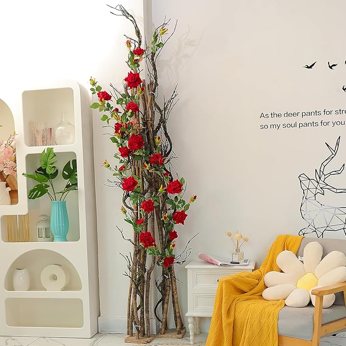 180cm/70.86in Bendable Artificial Tree Branches Liana Vines Garland Rattan with Moss Fake Plants Twigs for Wall Hanging Home Room Outdoor Wedding Background Decoration
