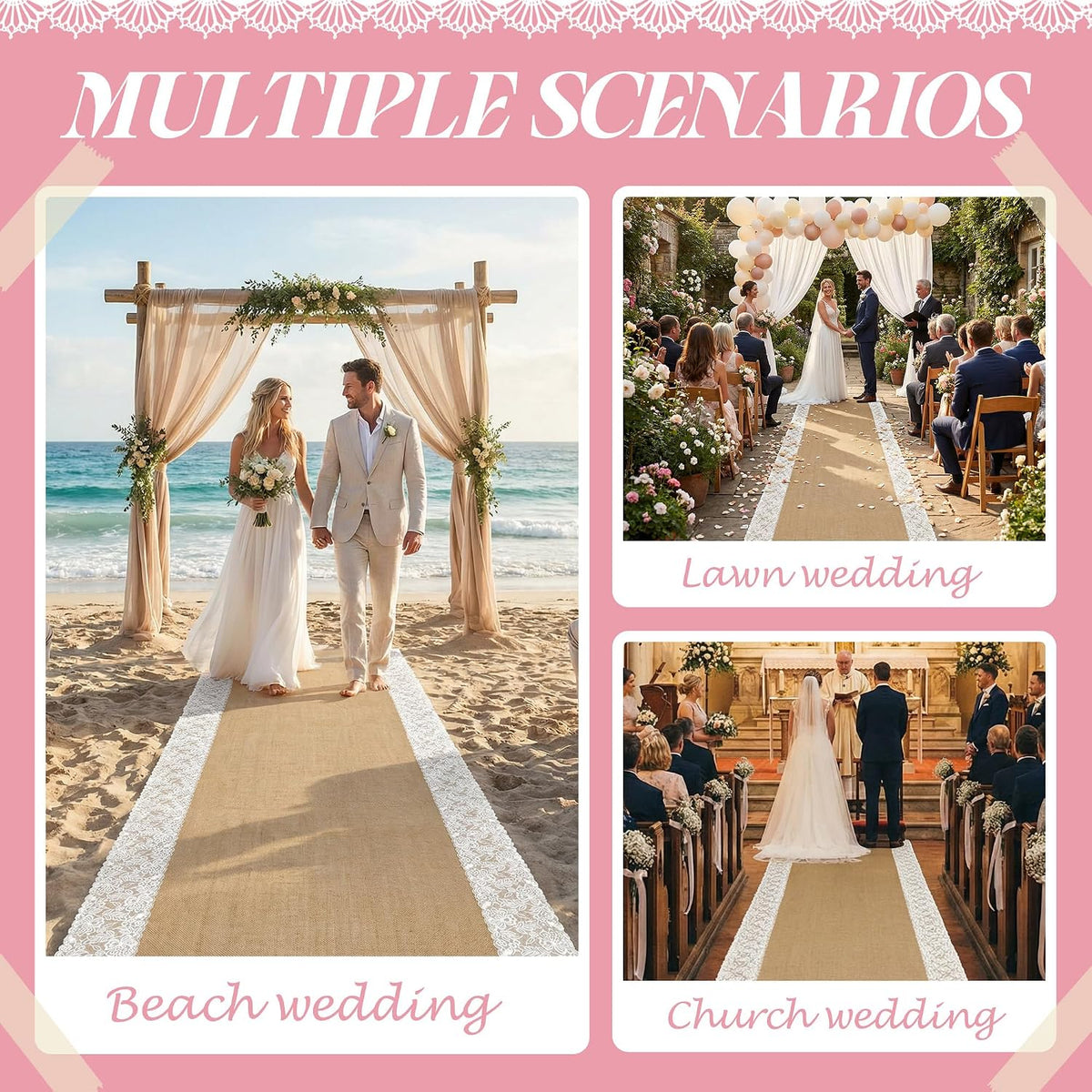 30Ftx36 in Natural Burlap Wedding Aisle Runner, Jute Weddings Runway Carpet