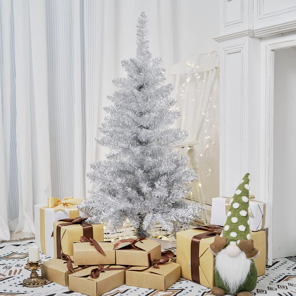 3ft silver artificial small christmas tree mini tabletop, view 9