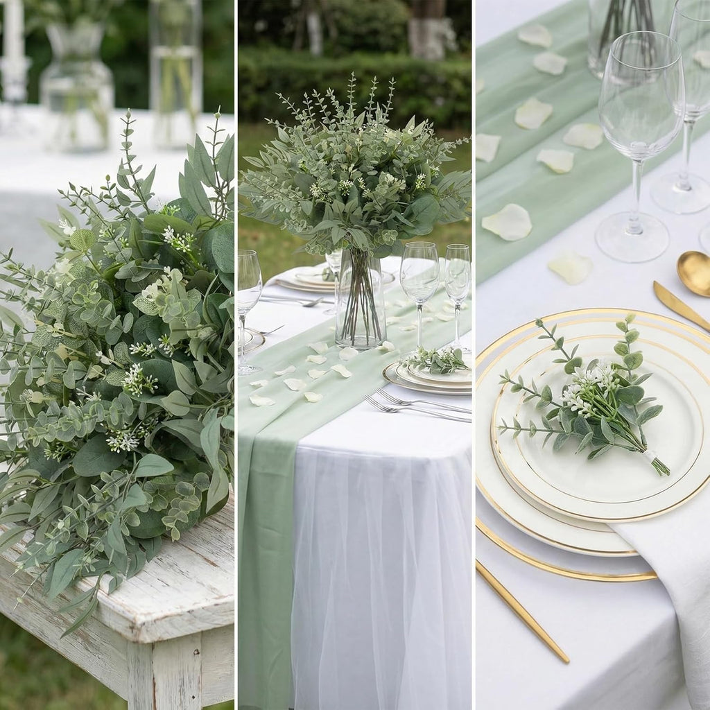 lovemoon 130 Pcs Artificial Mixed Eucalyptus Stems Bulk, 5 Kinds of Faux Greenery Eucalyptus Leaves Bulk for Vase Wedding DIY Bouquets Floral Arrangement Home Decor (130, Green)