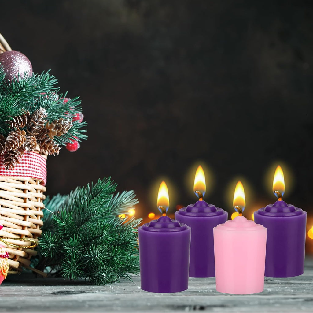 Mega Candles 4 pcs Unscented Christmas Advent Candles Set, Hand Poured Premium Wax Votive Candle 15 Hours 1.5 Inch x 2.25 Inch, Holidays, Occasions, Devotional, Church, Wreath, Party, Gifts