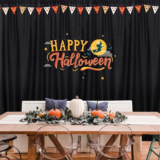 Black Backdrop Curtain for Party, Halloween Backdrop Rod Pocket Photo Drapes Panels Fabric Curtain Backdrop Black Birthday Party Decor for Boys Teens Men,5ft x 7ft, 2 Panels