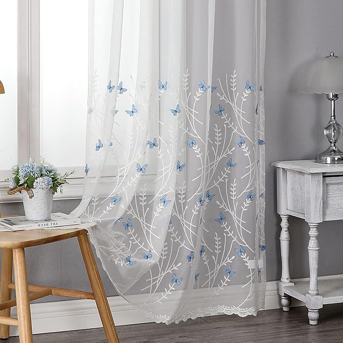 VISIONTEX White Sheer Voile Curtains, Decorative White Embossed Drip Rod Pocket Window Drapes for Home Kitchen, Living Room and Bedroom 54 x 63 Inch, Set of 2 Curtain Panels