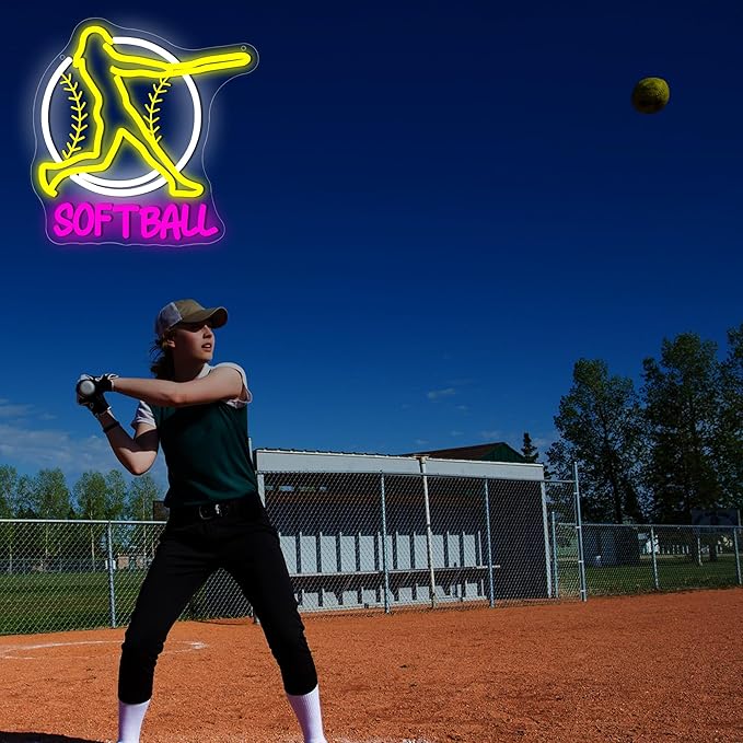 Softball Neon Sign for Wall Decor Dimmable Softball Party Neon Light for Girls Sport Team Light up Sign for Women Fans Club Court Wall Art Office Park Christmas Birthday Gifts Size12.2*12.1In(WZCP232)