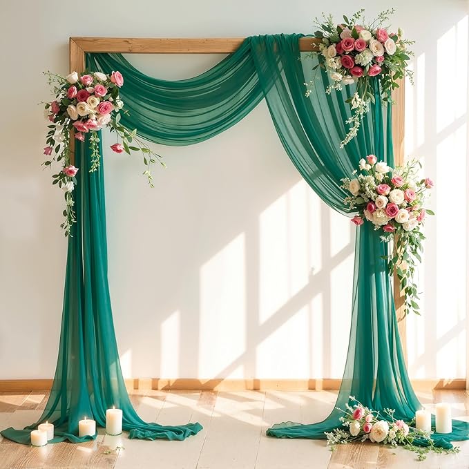 Wedding Arch Draping Fabric,1 Panel 18FT Emerald Green Sheer Chiffon Curtain Drapes 6 Yards for Wedding Ceremony Birthday Party Decoration