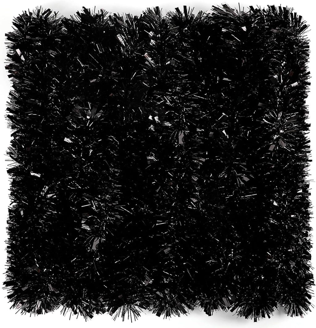 FOIMAS 33FT Black Tinsel Garland,Halloween Metallic Tinsel Garland Twisted Hanging Garland for Halloween Christmas Tree Fireplace Home Decoration