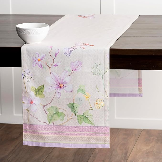 Maison d' Hermine Table Runner 100% Cotton Single Layer Table Runners 72 inches Long Decorative for Home Kitchen Dining Party Wedding Bridal Shower Spring Summer (Magnolia Mornings, 14.50" x 72")