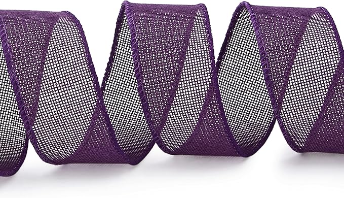 Ribbli Dark Purple Burlap Wired Ribbon,1-1/2 Inch x 10 Yard, Wired Edge Ribbon for Big Bow,Wreath,Tree Decoration,Outdoor Decoration