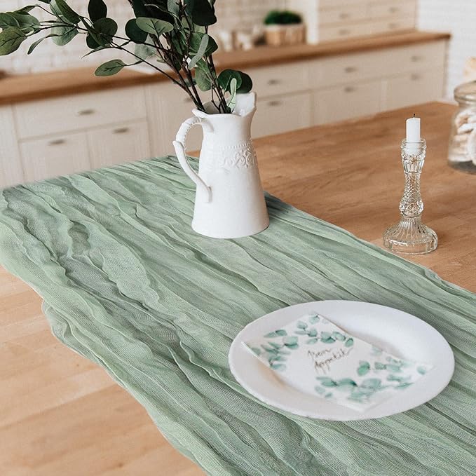 2 Pack Cheesecloth Table Runner 10Ft Gauze Boho Table Runners for Wedding Decor Bridal Shower Decorations Baby Shower Party(35" x 120")
