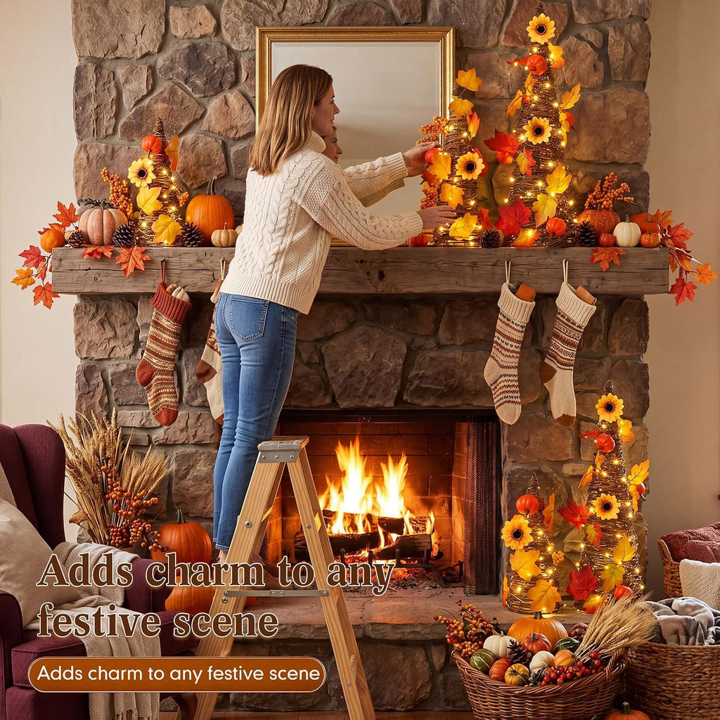 jenaai 3 pcs lighted fall table tree decor, side view