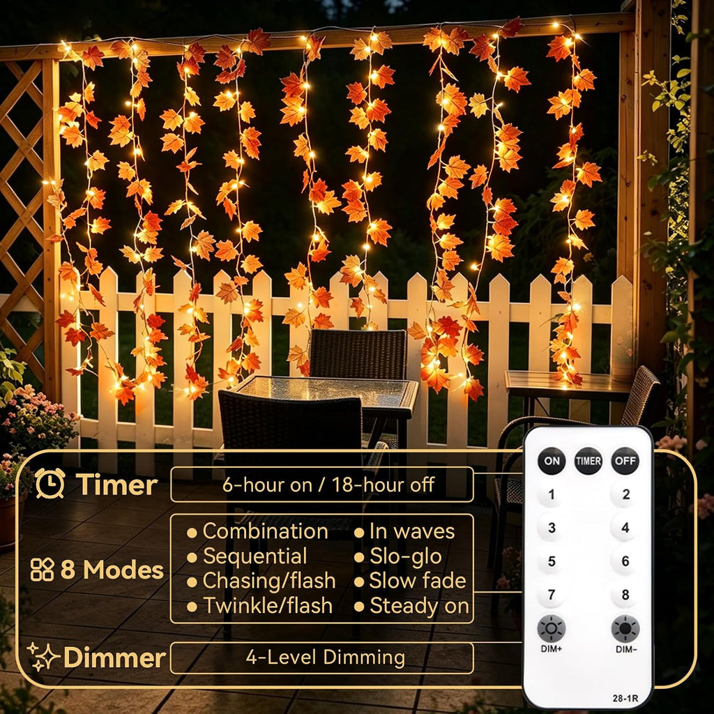 suddus curtain lights, fall garland with lights for, front angle view