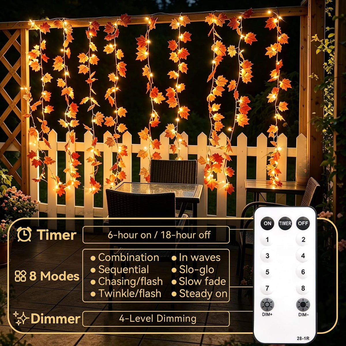 suddus curtain lights, fall garland with lights for, front angle view