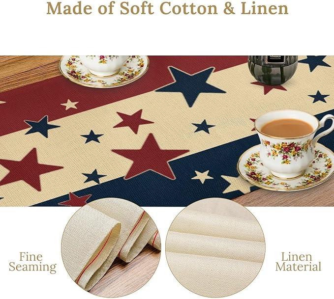 Memorial Day Table Runner, 4th of July American Patriotic Independence Day Stars Stripes Print Table Runne for Summer Holiday USA Home Decoration Party,13x108inch