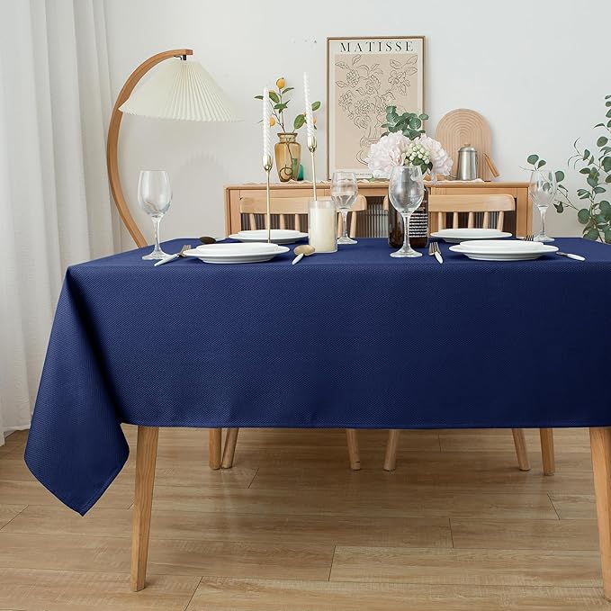 Biscaynebay Textured Fabric Tablecloths 60x108 Inches Rectangular, Navy Water Resistant Tablecloths for Dining, Kitchen, Wedding and Parties etc. Machine Washable
