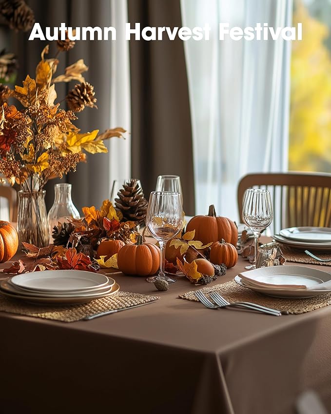 Pureegg Plastic Table Cloth Disposable 10 Pack, 54 x 108 Inch Table Cloths, Party, Thanksgiving Decorations, Harvest, Fall Tablecloths, Rectangle, Plastic Cover, Leakproof & Sturdy, Brown