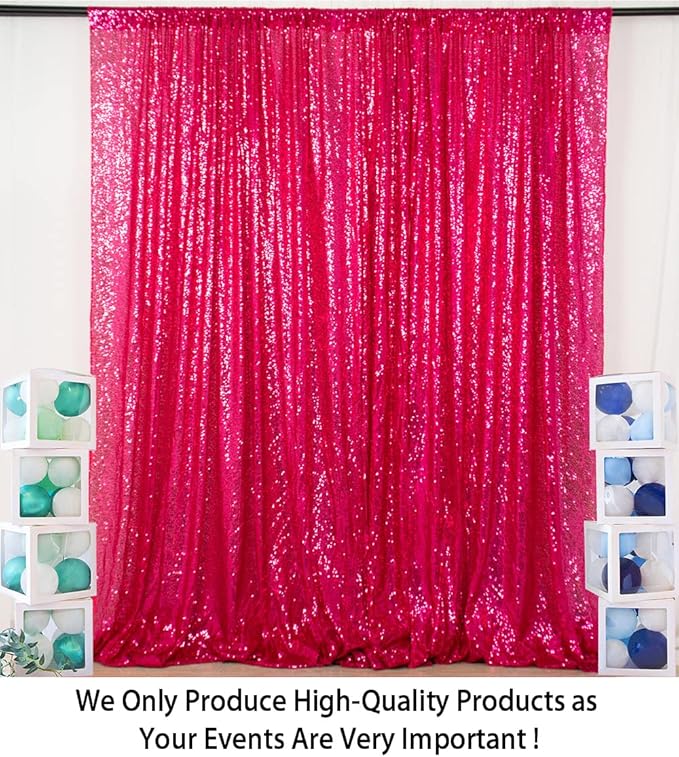 ShiDianYi Sequin Curtain Backdrop 8FT X 10FT Hot Pink Sequin Photo Backdrop Wedding Window Curtain Backdrop -Perfect for Christmas Parties