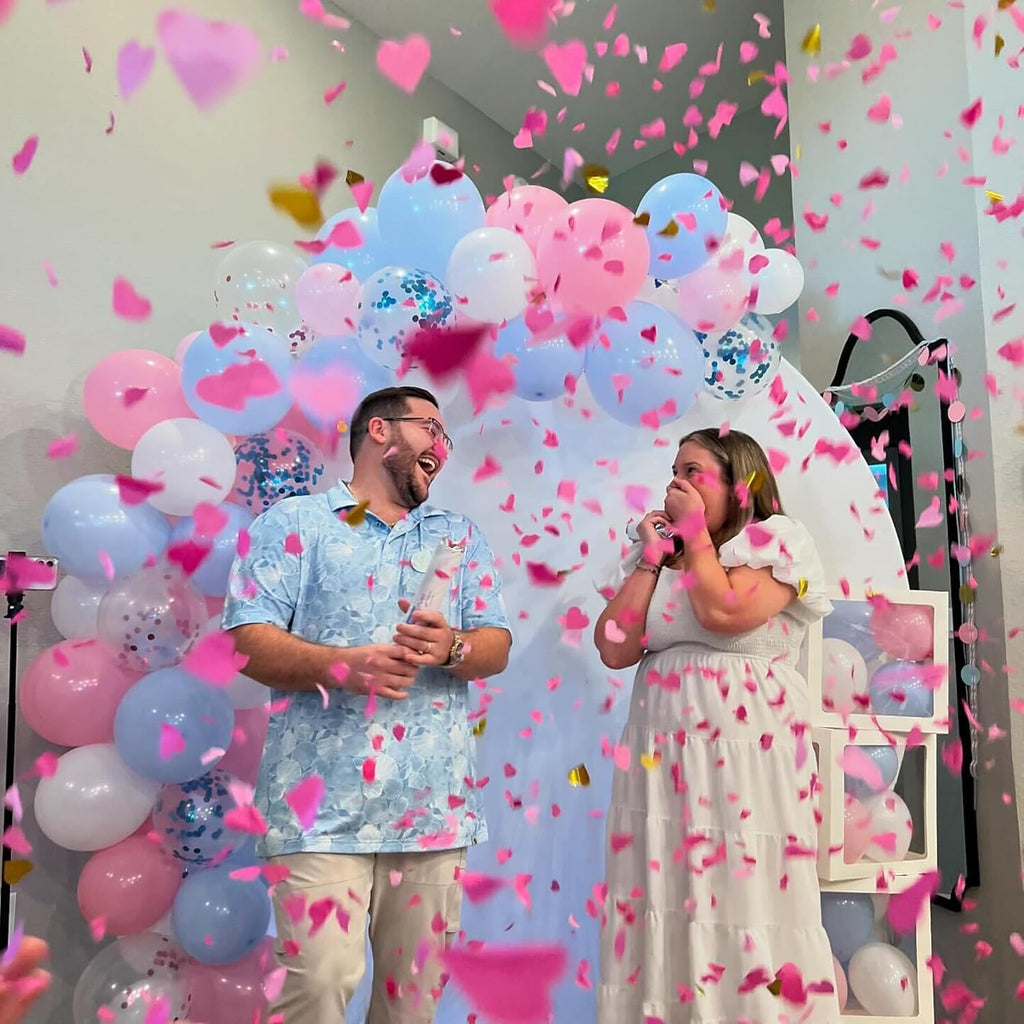 PrimePure Gender Reveal Confetti Cannon, Heart Shaped, Pink Paper, 2 Pack