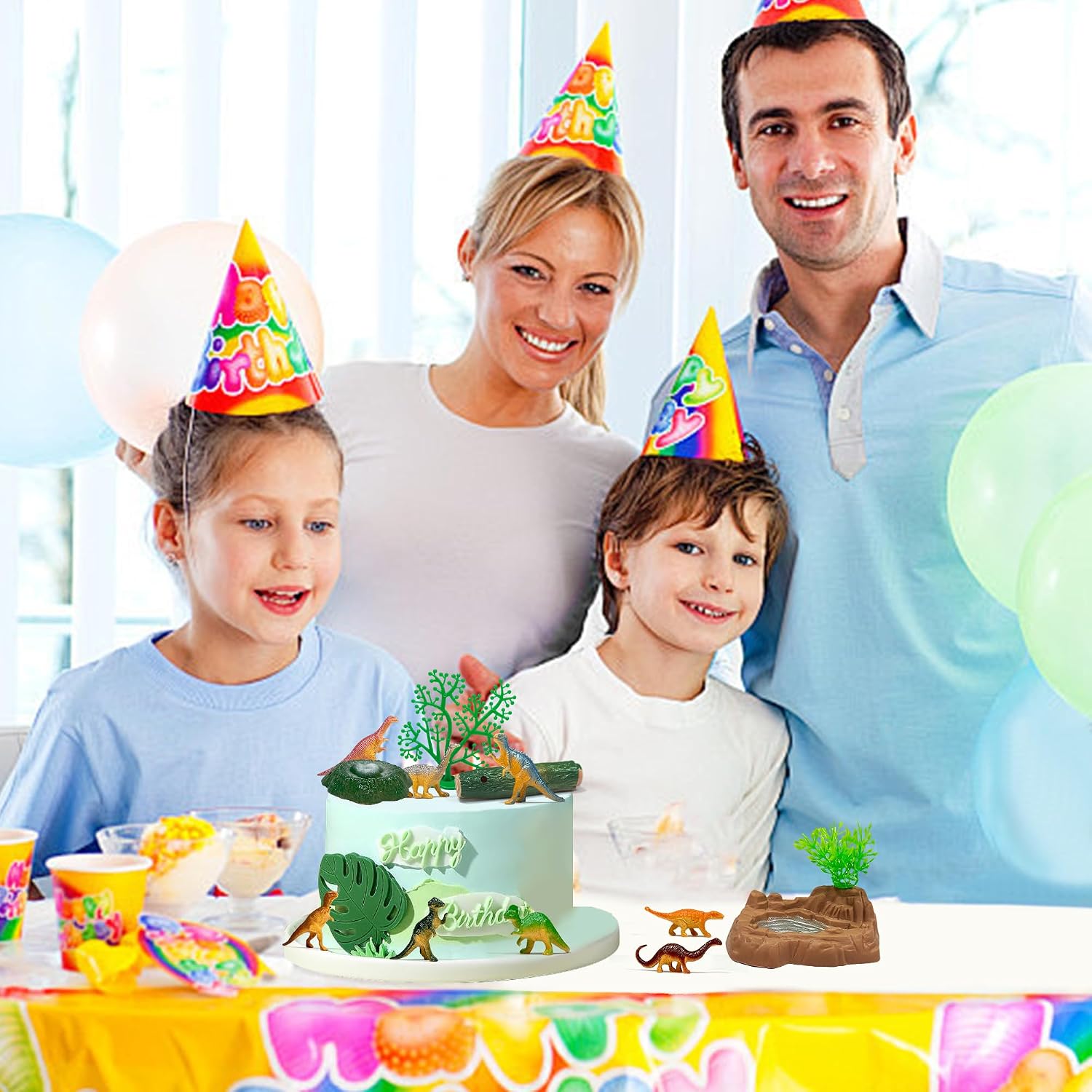 15Pcs Dinosaur Cake Topper with Dinosaur Egg Nests/Leaves/Trees/Rockeries.Lmaginative and Creative Dinosaur Decorations(Dinosaur Cake Topper)