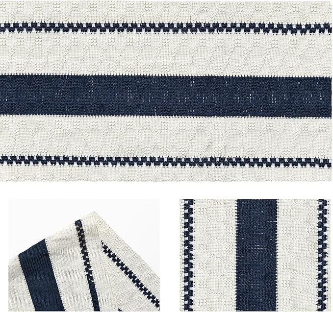 Artoid Mode Dark Blue Farmhouse Woven Rustic Table Runner, Seasonal Holiday Hollow Kitchen Dining Table Decoration for Home Party Decor 12x36 Inch