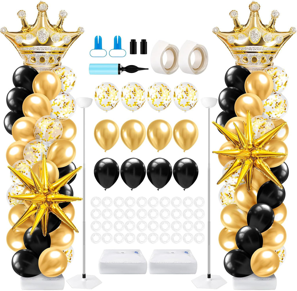 2 sets black and gold balloon column stand, main product view