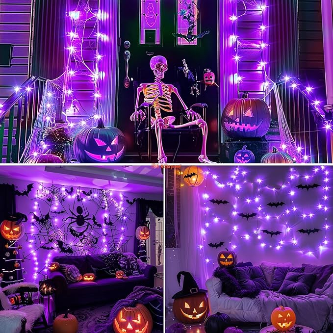 Minetom 6 Pack Purple Fairy Lights Battery Operated with Timer - 7ft 20 LED Waterproof Short Micro Firefly Lights for Halloween Decor, Pumpkin DIY Craft, Paper Lantern Decoration