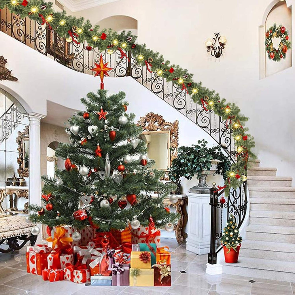 funpeny 9 ft artificial christmas garland, pre-lit 50 showing dimensions