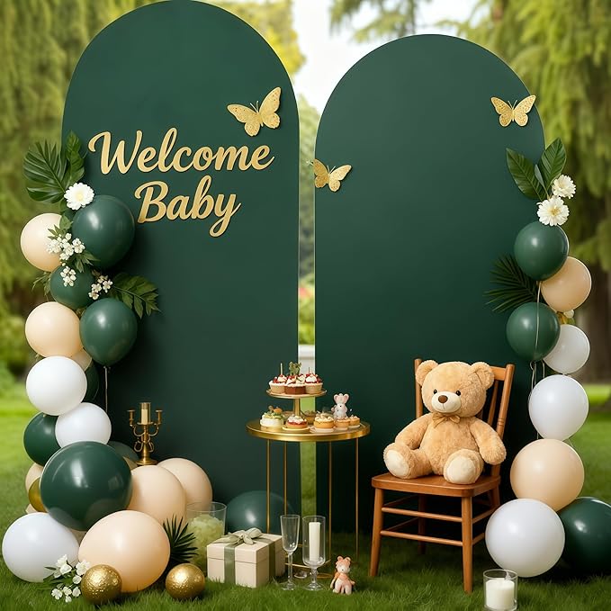 7.2FT Hunter Green Arch Cover - Polyester Fitted Wedding Arch Stand Covers Round Top Chiara Arch Backdrop Cover for Birthday Party Banquet Photo Background Decoration
