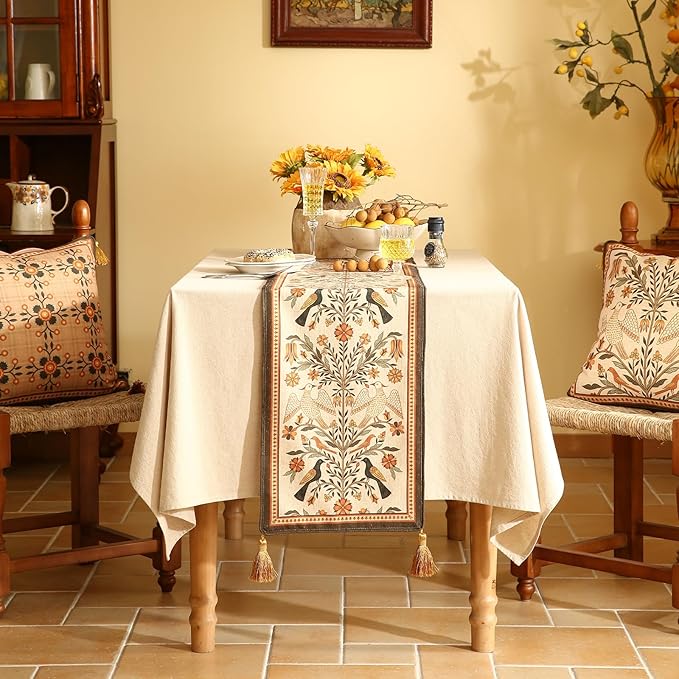 Decorative Linen Small Table Runner 63 Inches Long,Floral Rustic Runner for Table Decor Tabletop Cheesecloth Table Runners for Kitchen,Dining,Party,Home,Christmas,12"*63"