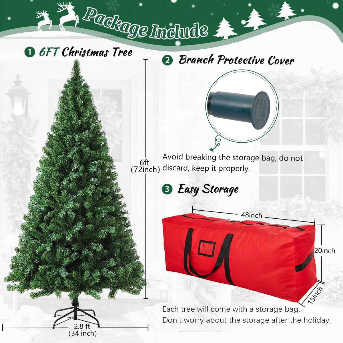 6ft artificial christmas tree, xmas tree with 1,000, side view