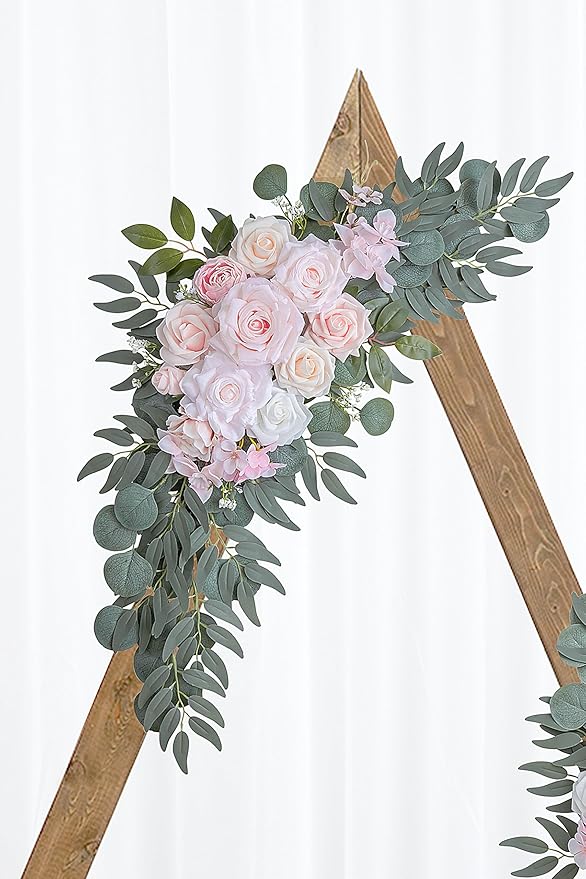 Pink Wedding Arch Flowers Set of 2 for Wedding Welcome Signs, Artificial Wedding Flowers for Wedding Ceremony Outside(Pink & Ivory)
