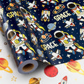 Yarcony Space Wrapping Paper Roll, Birthday Wrapping Paper for Boys, Navy Blue Astronaut Gift Wrap for Kids Birthday Outer Space Party Decor RocketShip Wrap Galaxy Planets Stars (30 Inch X 33 Feet)
