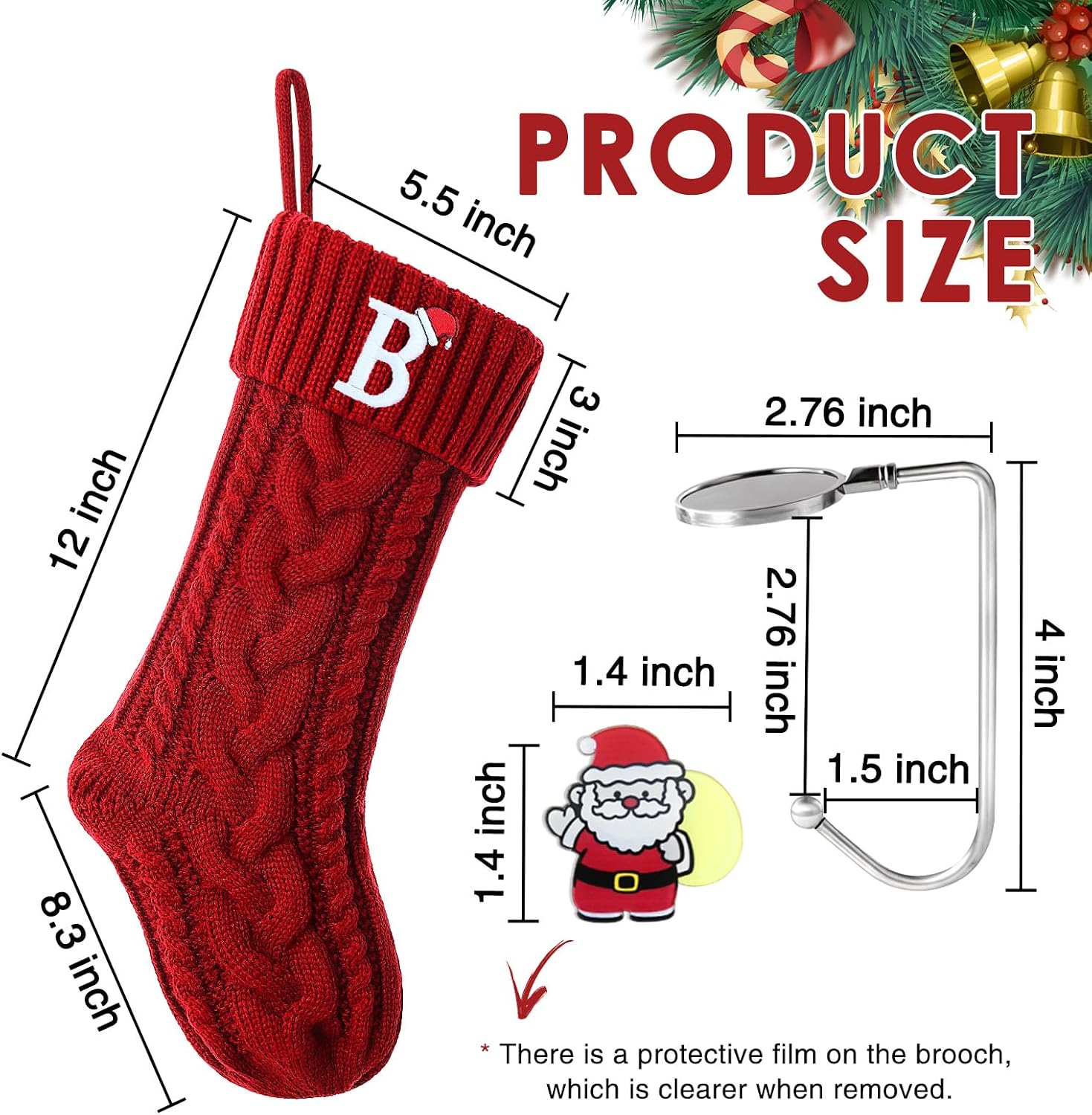 Christmas Stockings with Initials, Personalized Embroidered Monogram 18 Inches Knitted Christmas Stockings Fireplace Xmas Stockings for Kids,Family Holiday Party Decoration White Red Letter C