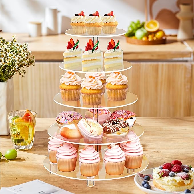 Cupcake Stand for 50 Cupcakes, 5 Tier Cupcake Holder, Clear Round Cupcake Tower, Acrylic Cupcake Stand, Cupcake Display Stand for Party, Wedding, Birthday, Baby Shower, Halloween