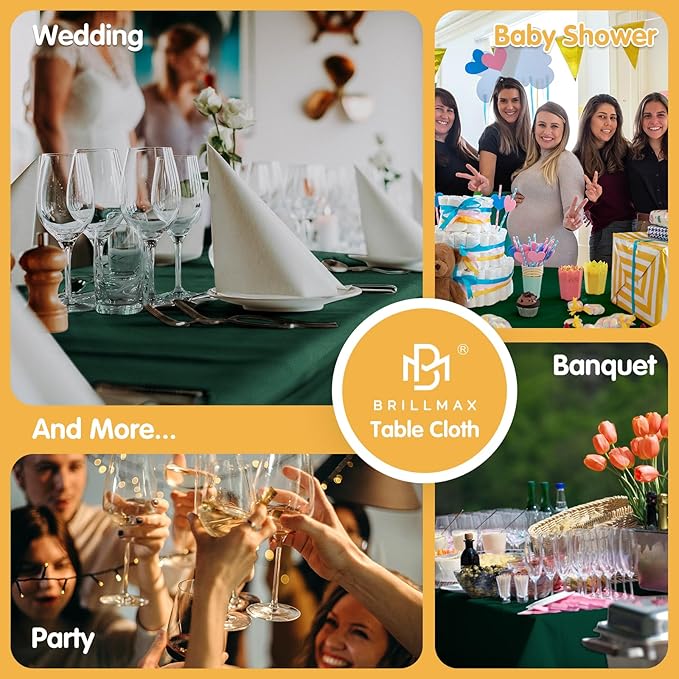 BRILLMAX 4 Pack Hunter Green Tablecloths for 8 Foot Rectangle Tables 90 x 156 Inch - 8ft Rectangular Bulk Linen Polyester Fabric Washable Cloth Cover for Wedding Reception Banquet Birthday Party