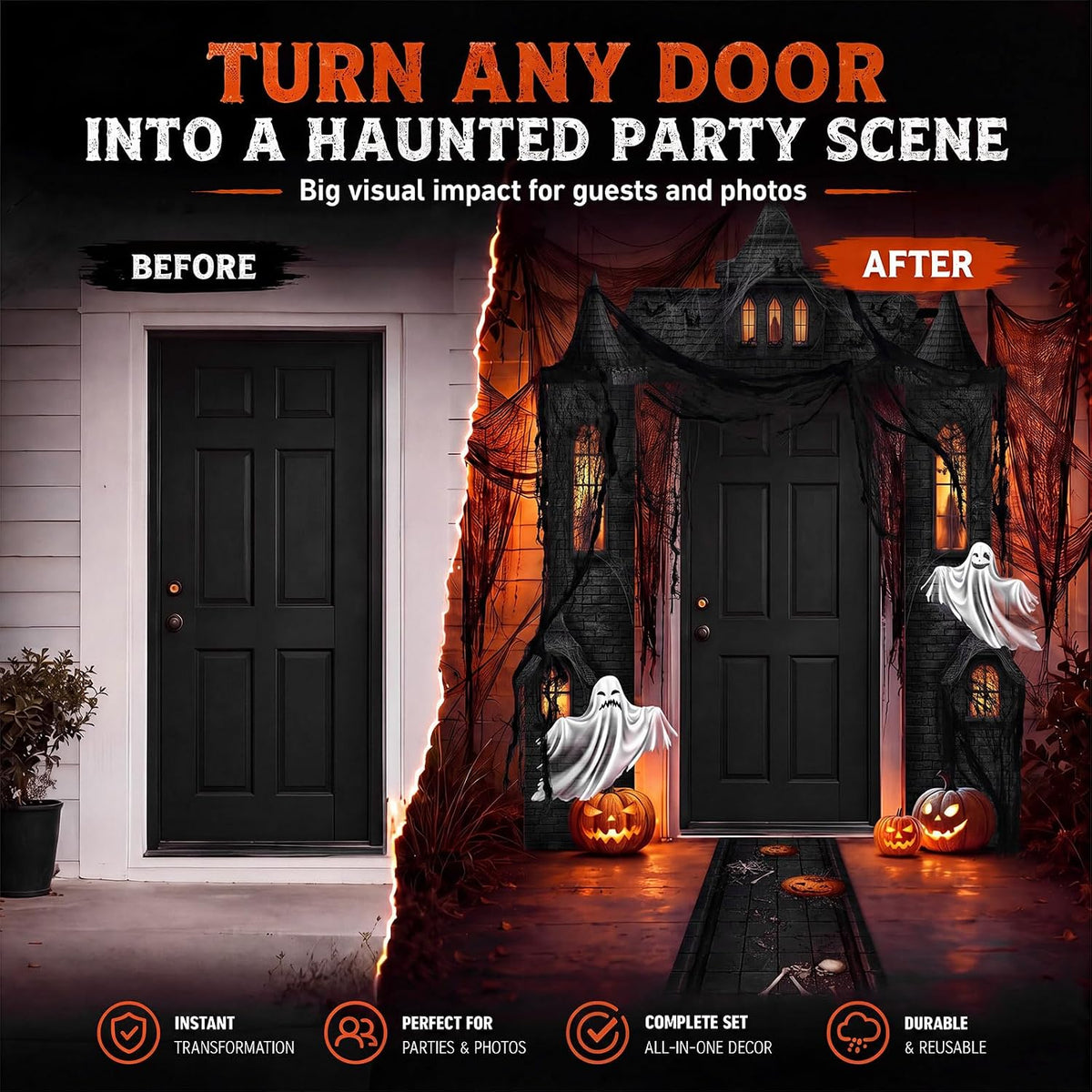 VitalCozy 7 Pcs Halloween Party Decorations Haunted House Castle Backdrop