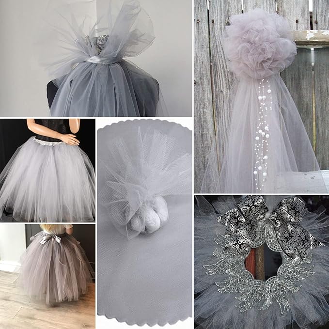 Silver Tulle Fabric Rolls 6 Inch by 100 Yards (300 feet) Fabric Spool Tulle Ribbon for DIY Silver Tutu Bow Baby Shower Birthday Party Wedding Christmas Decorations Craft Supplies