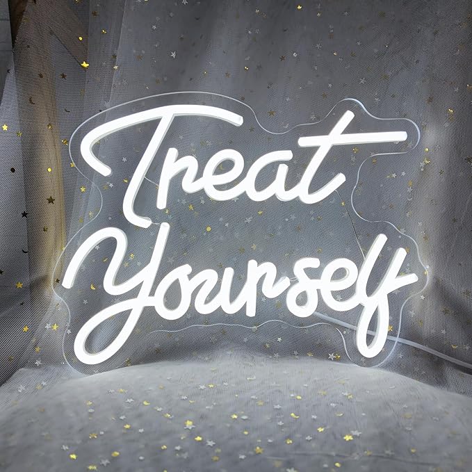 Treat Yourself Neon Sign Treat Yourself Sign for Bedroom Wall Wedding Sign Room Decoration Birthday Party Decoration, 12.9" x 9.6"