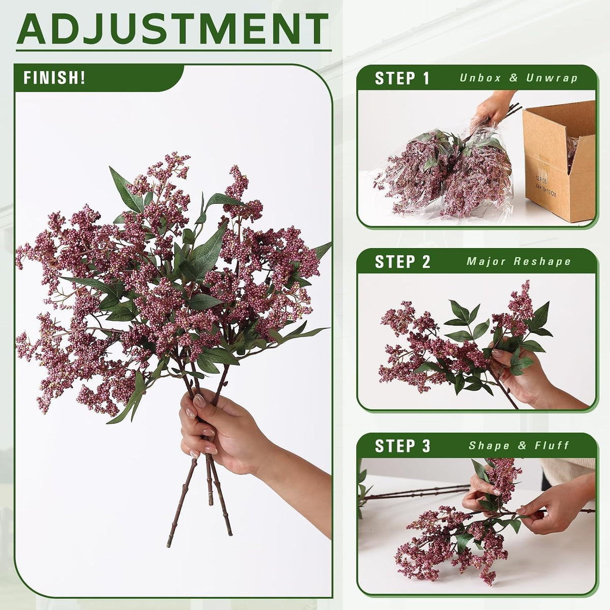17"lifelike artificial nandina berry stems for vase decor(dusty showing dimensions