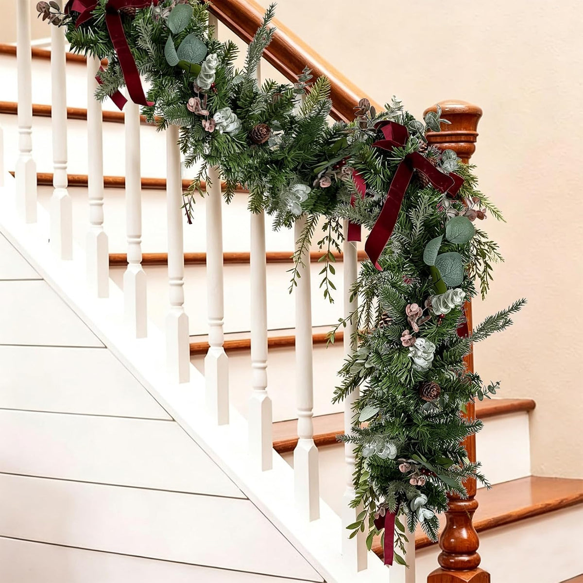 wanna-cul 6ft christmas garland with lights burgundy ribbon showing dimensions