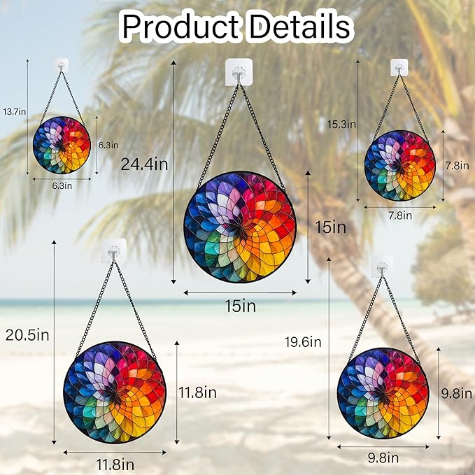 Stained Glass Window Hanging - Colorful Flowers Sun Catcher for Door Terrace Garden Home Decor, Abstract Gradient Suncatcher Birthday Gifts for Lovers Women Men Dad Mom Nana 7.8 in