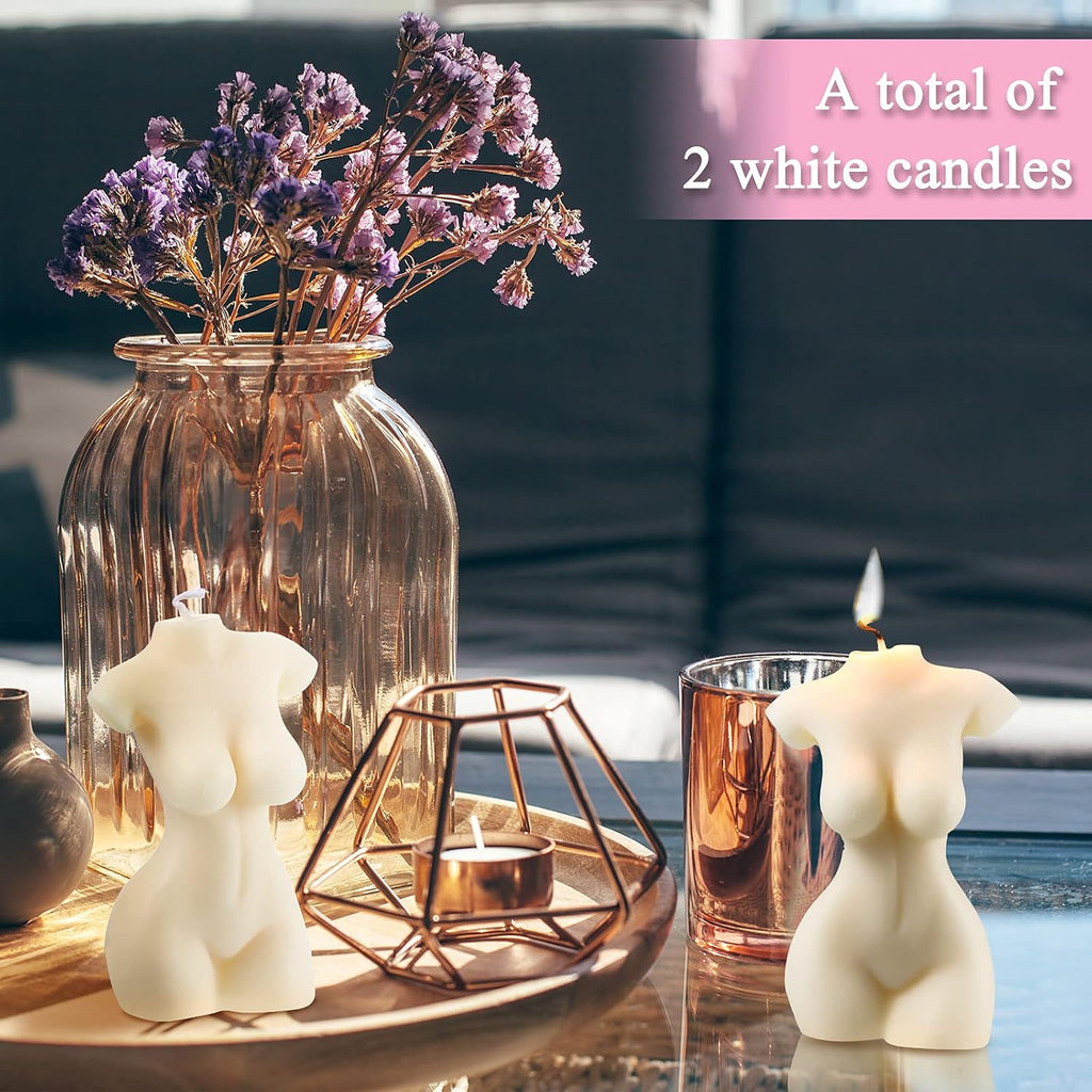 2 Pieces Female Body Shaped Soy Candle Woman Bust Candle Home Decoration for Christmas Bedroom Bathroom Aesthetic Decoration(White)