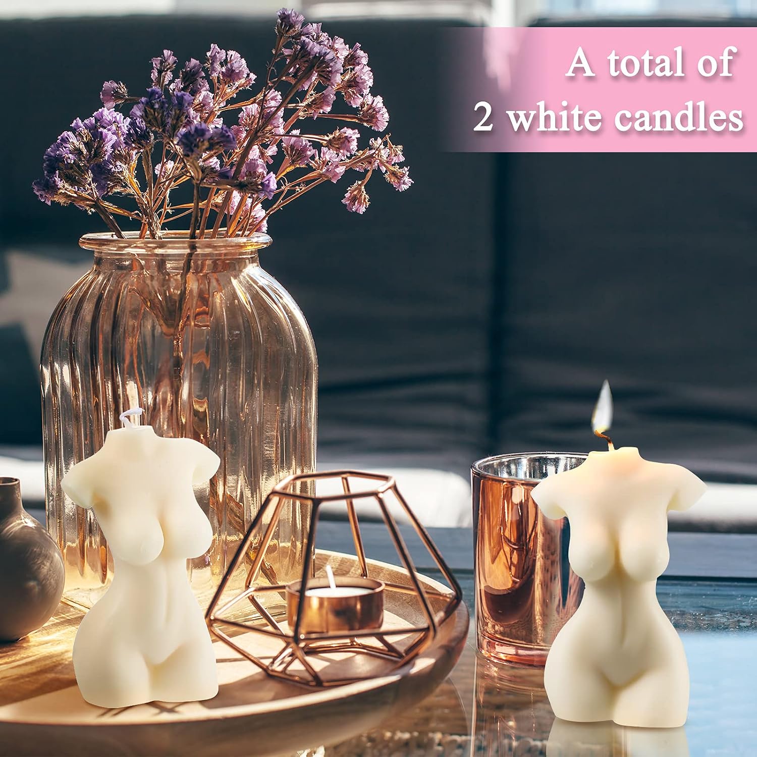 2 Pieces Female Body Shaped Soy Candle Woman Bust Candle Home Decoration for Christmas Bedroom Bathroom Aesthetic Decoration(White)