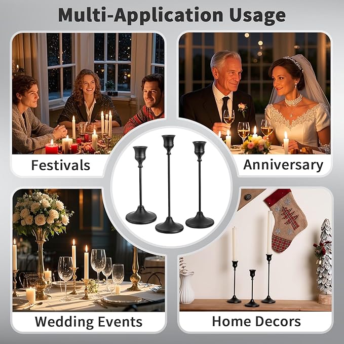 CHILL RECIPE Black Candlestick Holder Tall Taper Candle Holder for Home Decor Table Centerpiece Party Festival Decorations Halloween Decoration (2 Set 6Pcs)