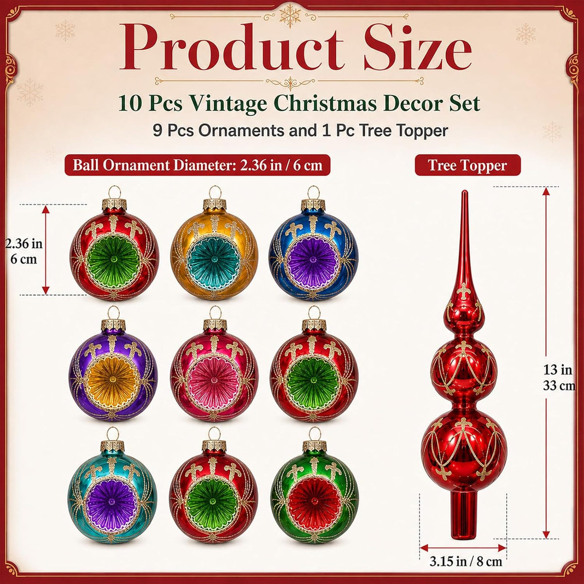 yinder 10 pcs vintage christmas glass ornament and, side view