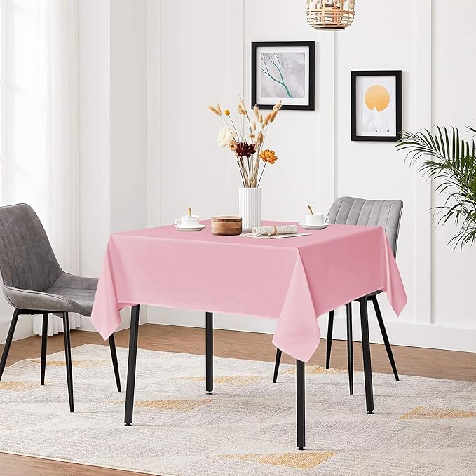 sancua Square Tablecloths 85x85 Inch - Pink Fabric Table Cloth for Square or Round Tables, Washable Polyester Table Cover for Outdoor Party, Birthday, Buffet, Resturant