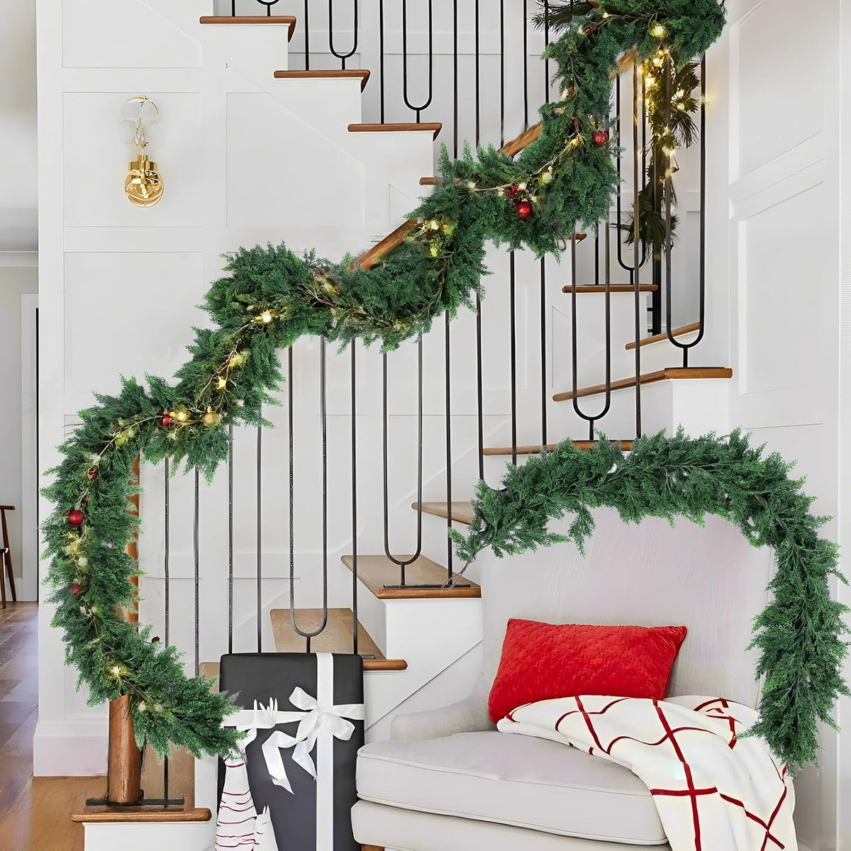 hananona 6 ft christmas garland, real touch cedar, front angle view