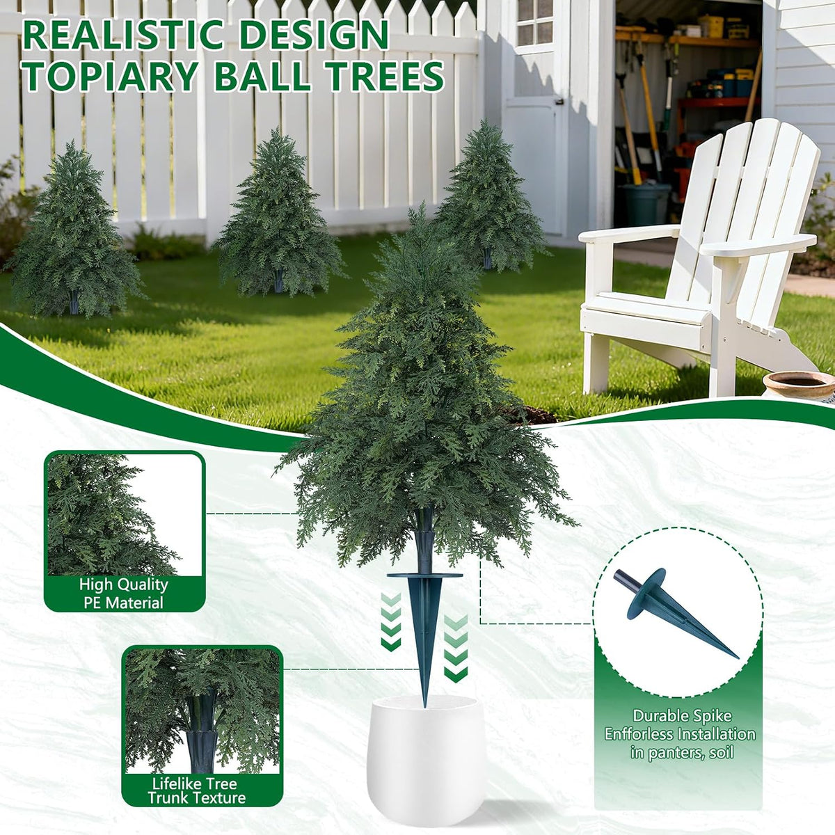 Grooy Set of 2 Artificial Topiary Cedar Trees with Ground Spike