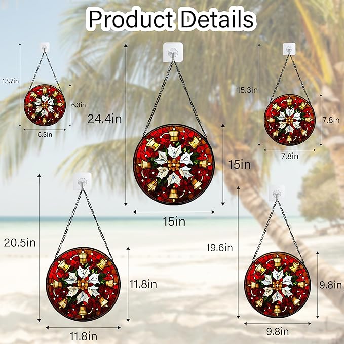 Stained Glass Window Hanging - Golden Bells Flowers Suncatcher for Doors Home Christmas Decoration Winter Sun Catcher Thanksgiving New Year Birthday Gift for Friend Women Men Mom Nana 11.8 in